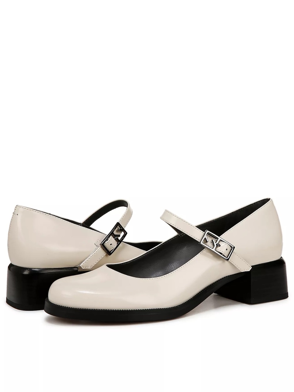 Franco Sarto Ivory Leather Mary Jane Pumps Square Toe Block Heel‎ Women's 7